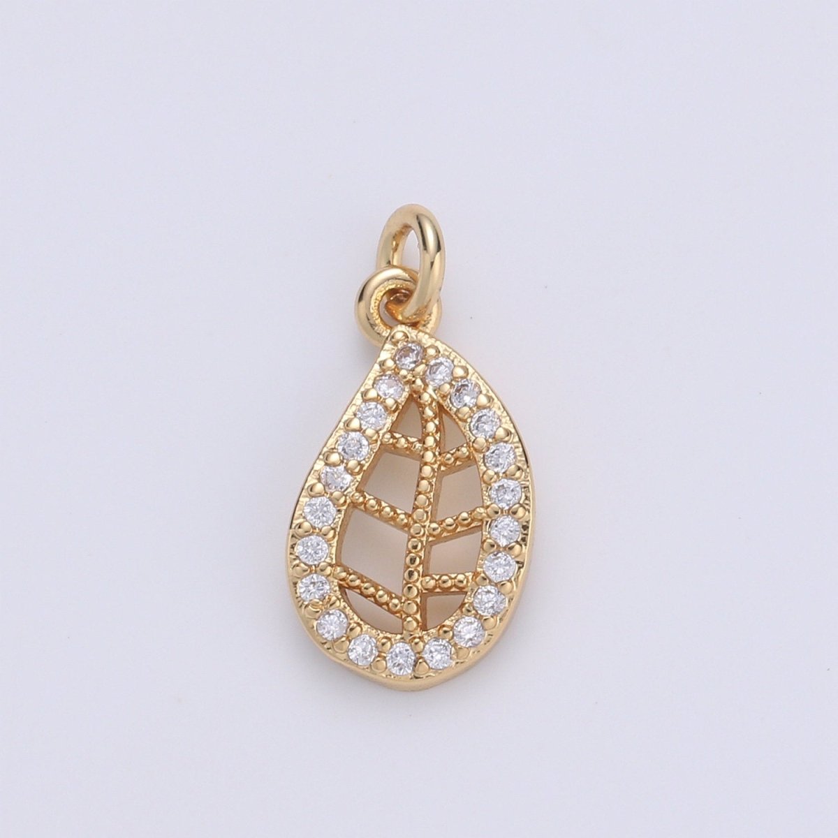 Dainty Gold Leaf Charms Pendant, Cubic Leaf Charm DIY Earring Necklace Jewelry Accessory DIY Craft Micro Pave Charm D-709 - DLUXCA