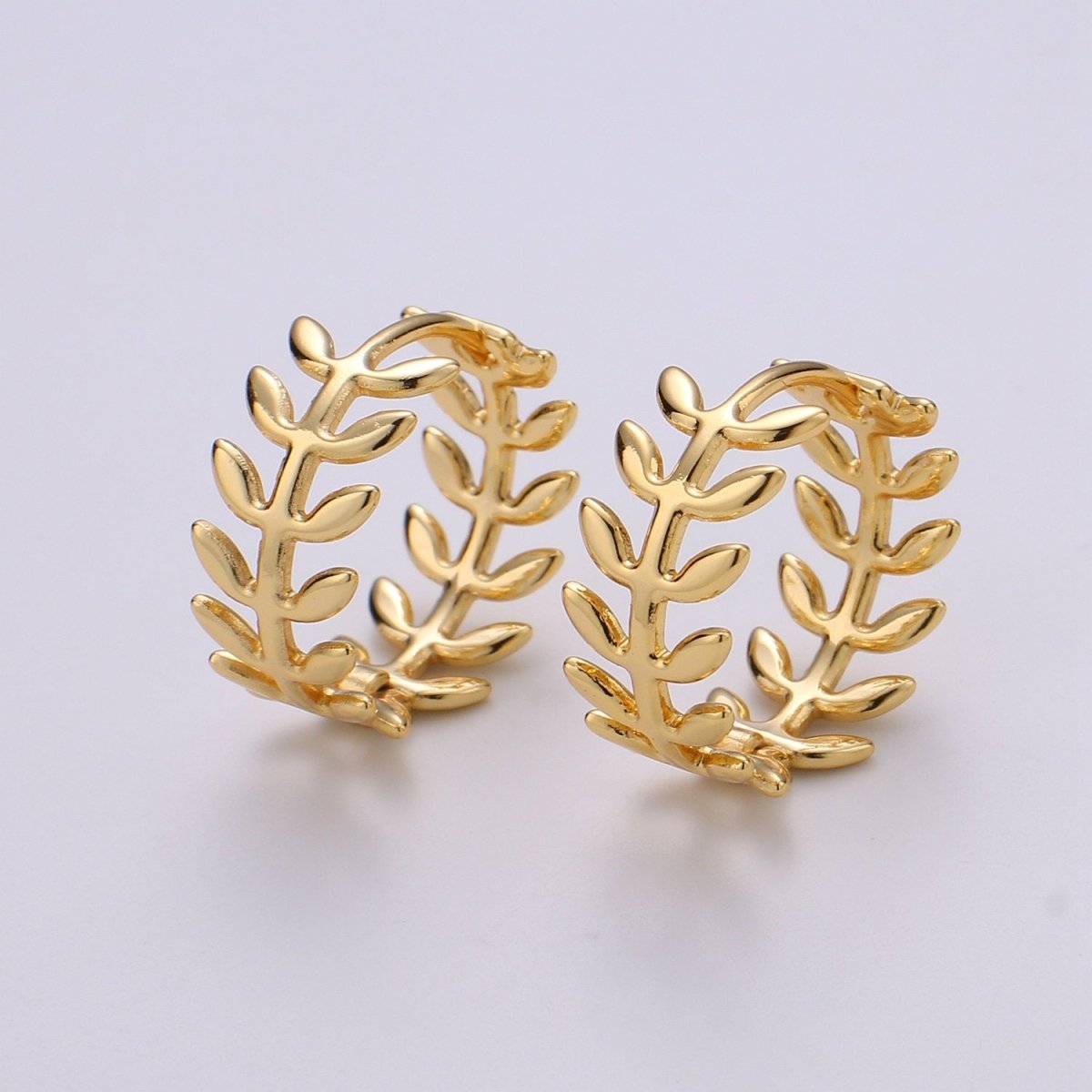 Dainty Gold Leaf Hoop Earrings – 24k Gold Filled Hoop Earring, Inspired by Ancient Greek Laurel Wreaths artistry Jewelry Q-322 - DLUXCA
