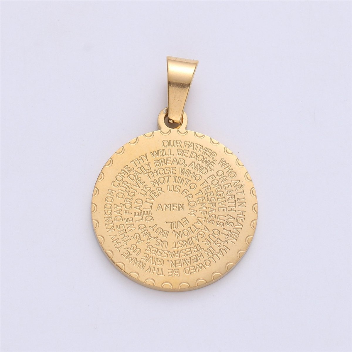 Dainty Gold Medallion Script Pendant Necklace, Father Prayer Pendant, Engraved Lords Prayer for Religious Jewelry Necklace Charm | J-768, J-769 - DLUXCA