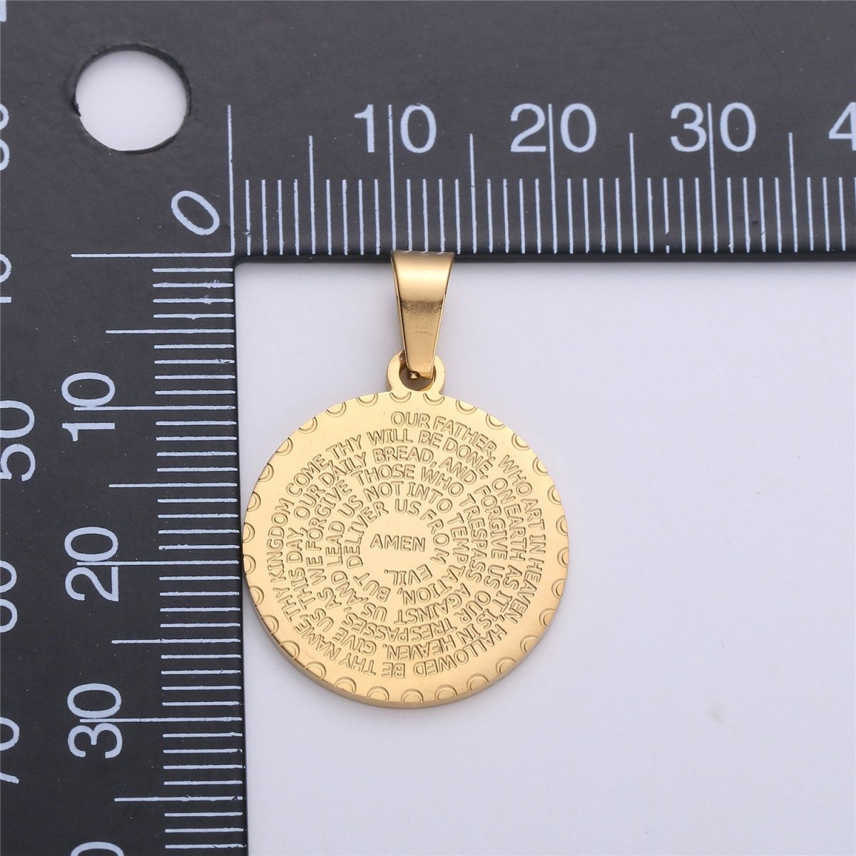 Dainty Gold Medallion Script Pendant Necklace, Father Prayer Pendant, Engraved Lords Prayer for Religious Jewelry Necklace Charm | J-768, J-769 - DLUXCA