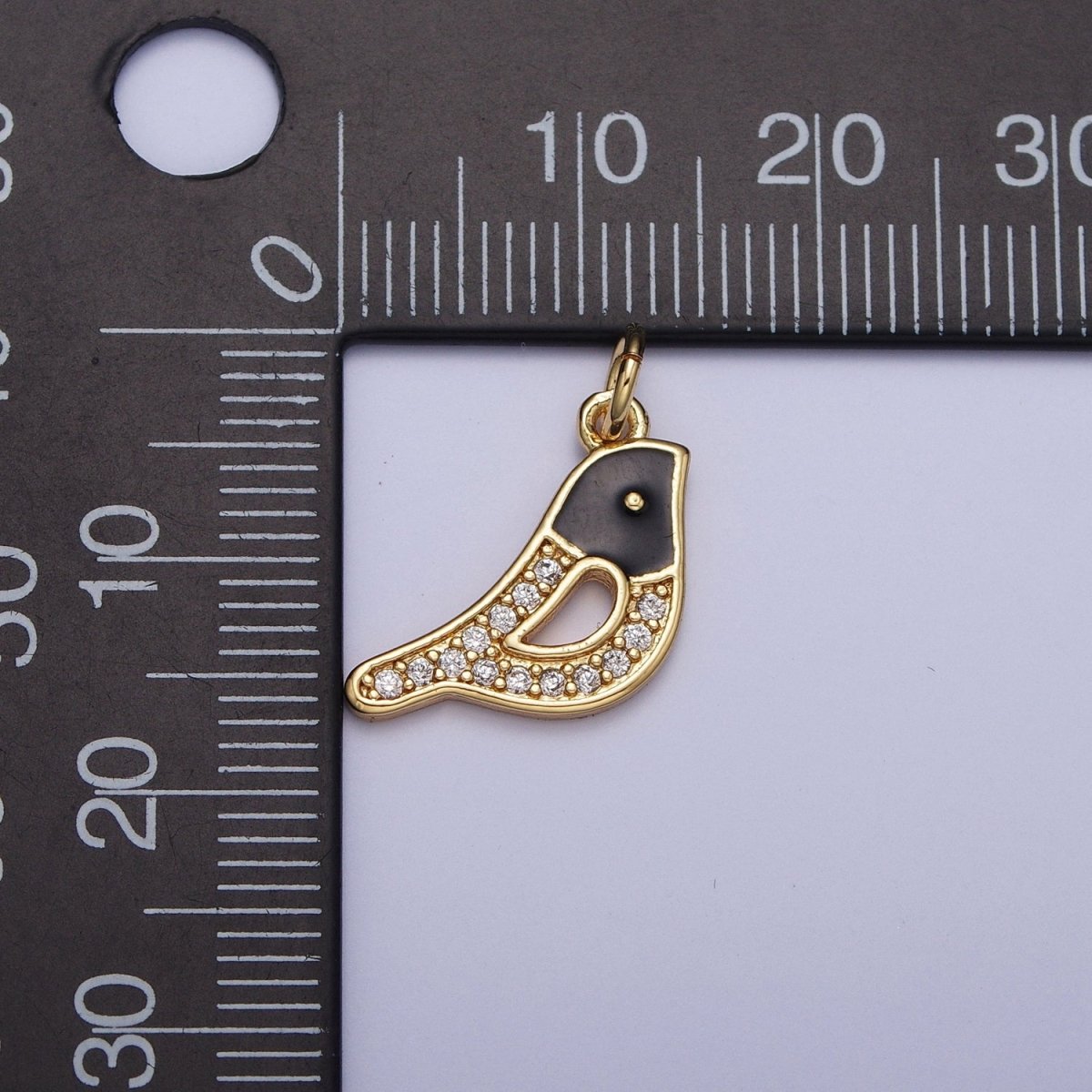 Dainty Gold Micro Pave CZ & Black Enamel Baby Bird Dove Garden Animal For Jewelry Making AG-115 - DLUXCA