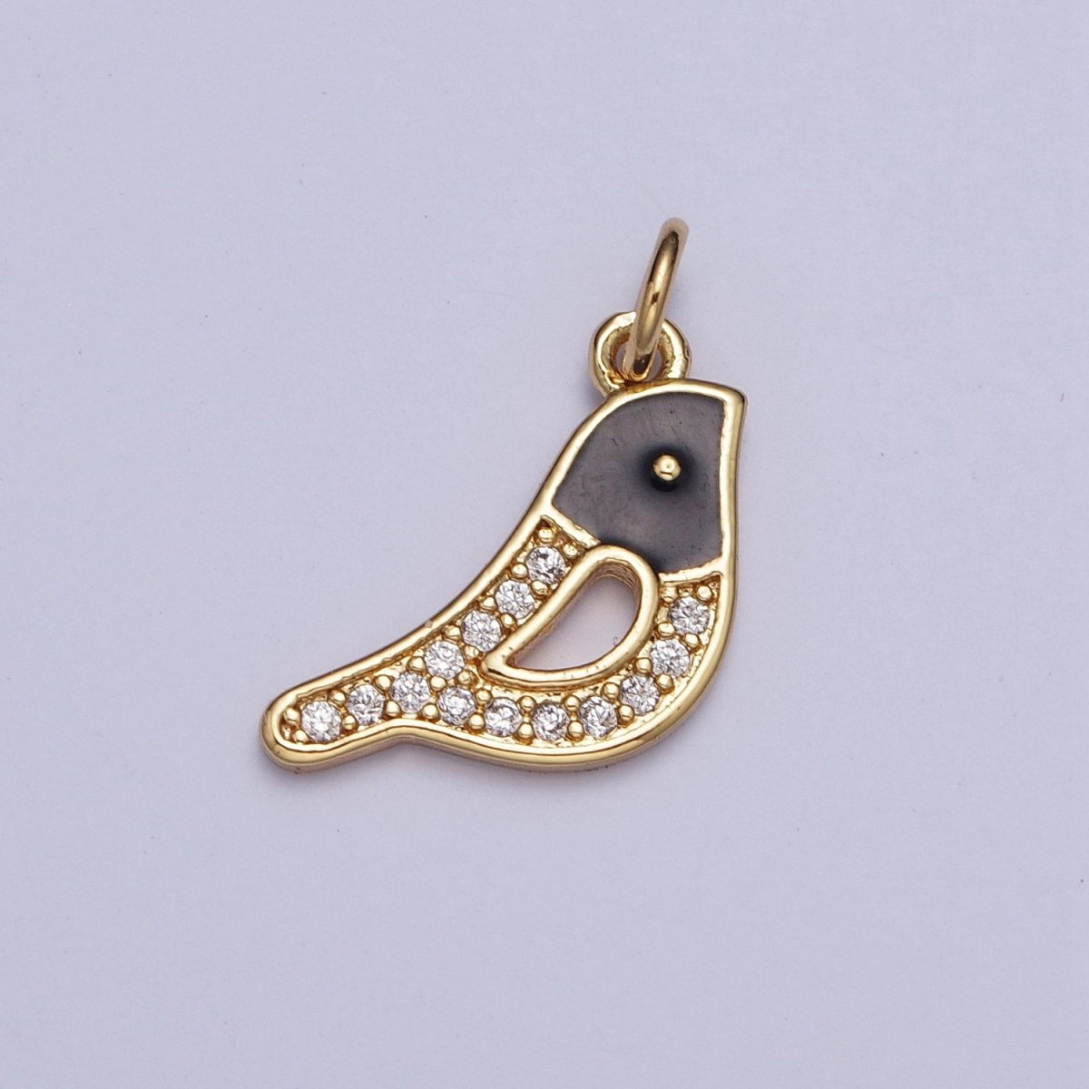 Dainty Gold Micro Pave CZ & Black Enamel Baby Bird Dove Garden Animal For Jewelry Making AG-115 - DLUXCA