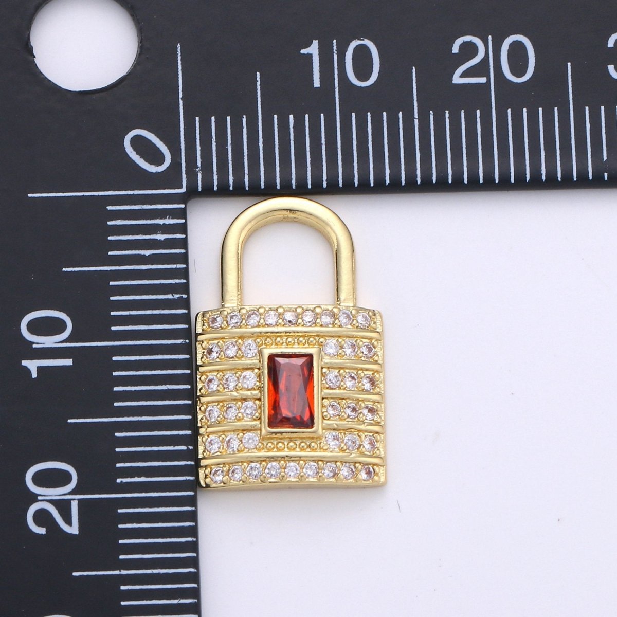 Dainty Gold Micro Pave Lock charm for Jewelry making, Minimalist, Simple Red Padlock charm for Bracelet Necklace Earring Component D-099 - DLUXCA
