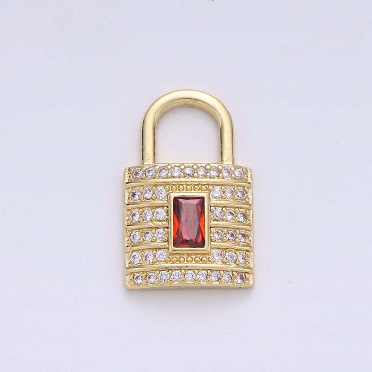 Dainty Gold Micro Pave Lock charm for Jewelry making, Minimalist, Simple Red Padlock charm for Bracelet Necklace Earring Component D-099 - DLUXCA