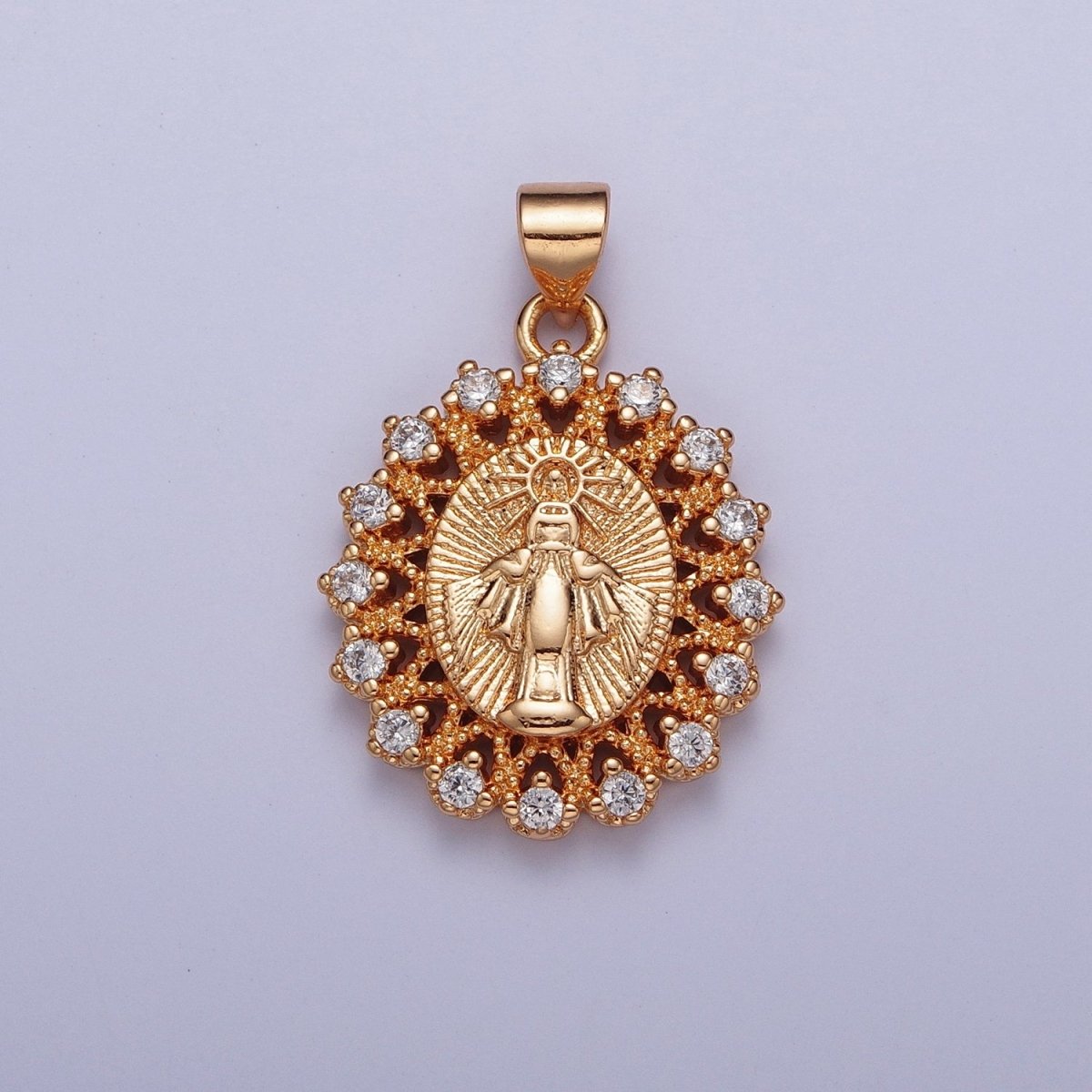 Dainty Gold Micro Paved CZ Miraculous Lady Oval Medallion Pendant Lady Guadalupe Virgin Mary For DIY Religious Jewelry Making H-379 - DLUXCA