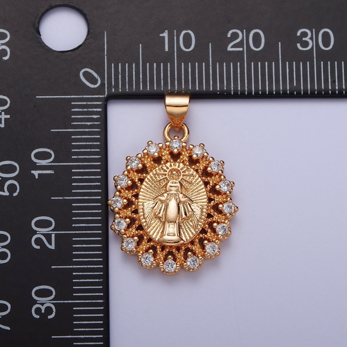 Dainty Gold Micro Paved CZ Miraculous Lady Oval Medallion Pendant Lady Guadalupe Virgin Mary For DIY Religious Jewelry Making H-379 - DLUXCA