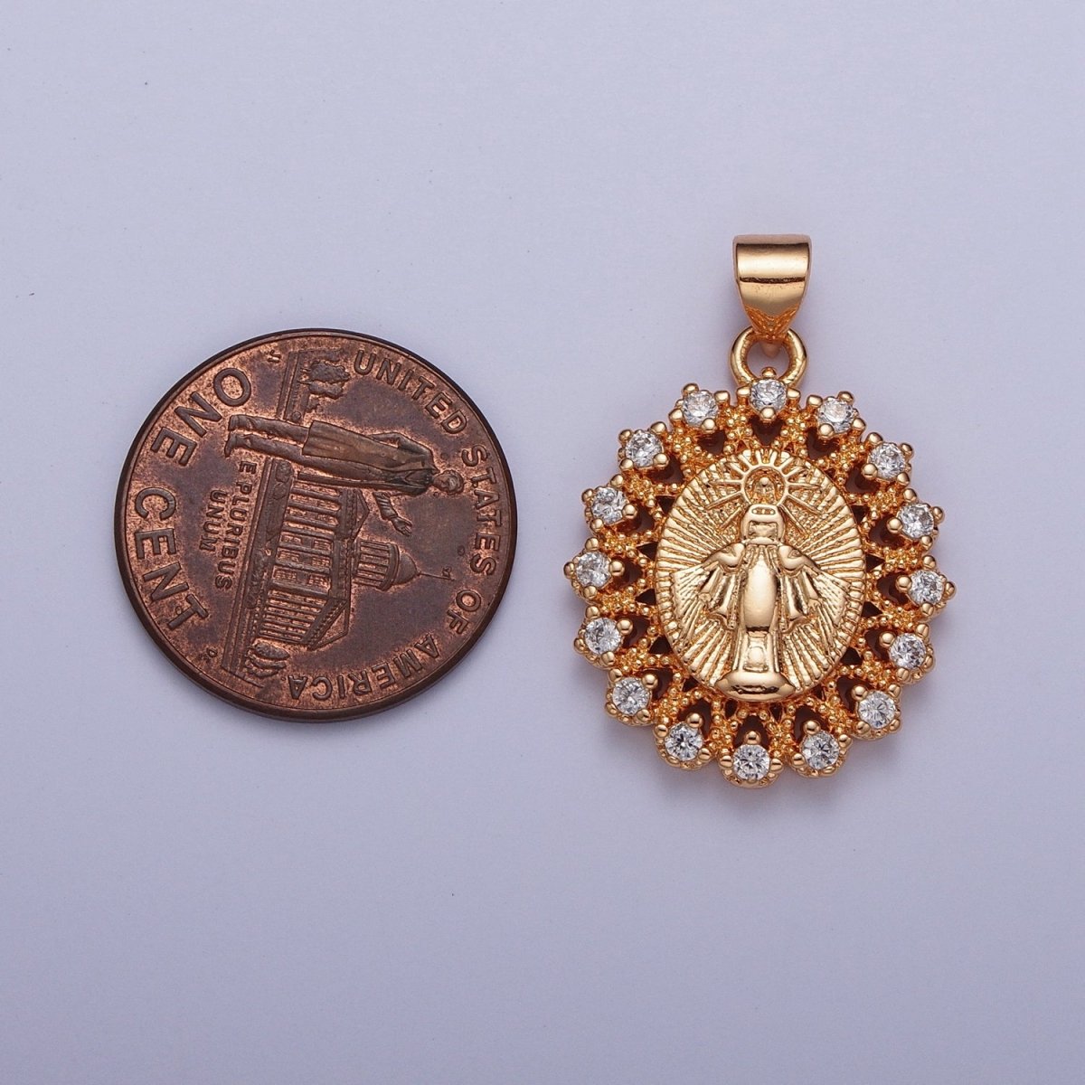 Dainty Gold Micro Paved CZ Miraculous Lady Oval Medallion Pendant Lady Guadalupe Virgin Mary For DIY Religious Jewelry Making H-379 - DLUXCA