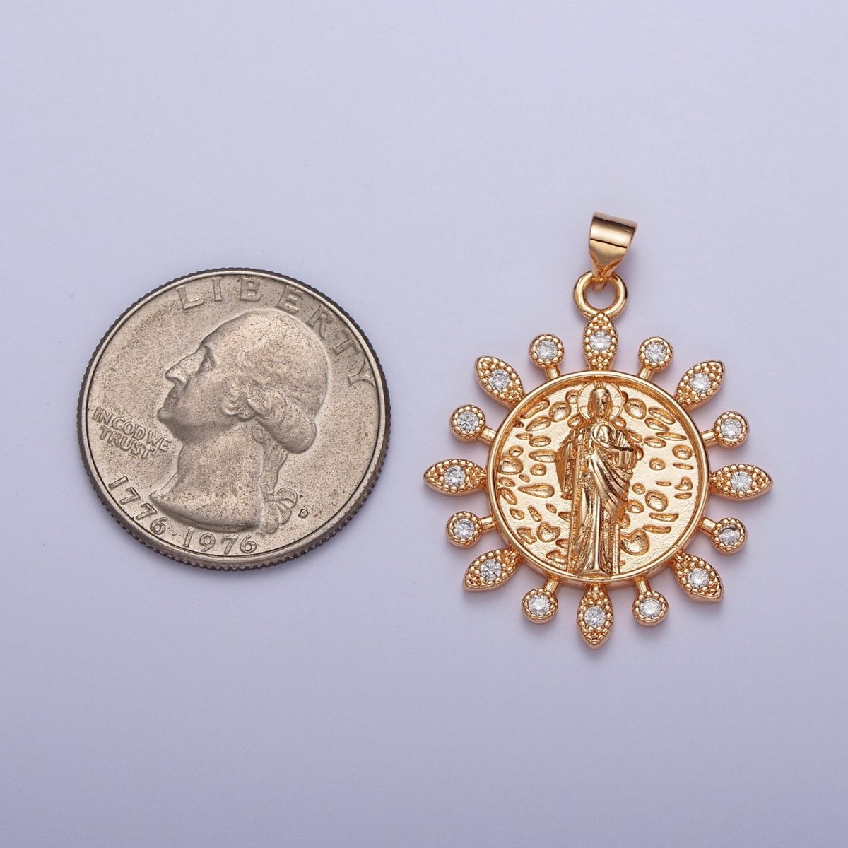 Dainty Gold Micro Paved CZ Saint Jude Pendant Sun Medallion Pendant San Judas Charm For DIY Religious Jewelry Making H-191 - DLUXCA