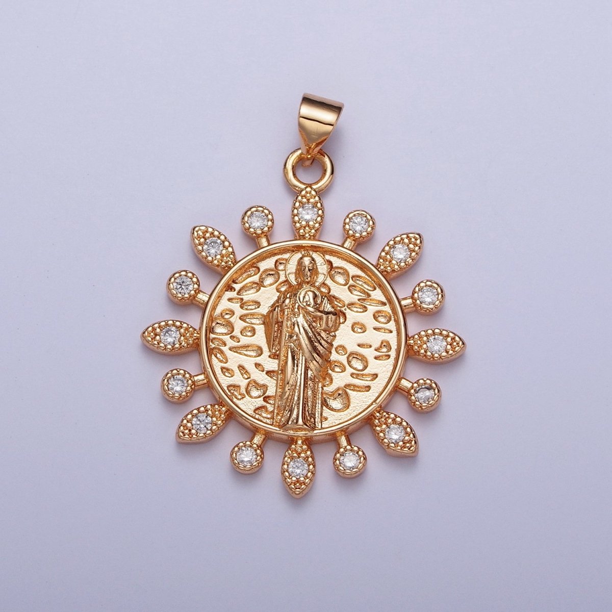 Dainty Gold Micro Paved CZ Saint Jude Pendant Sun Medallion Pendant San Judas Charm For DIY Religious Jewelry Making H-191 - DLUXCA