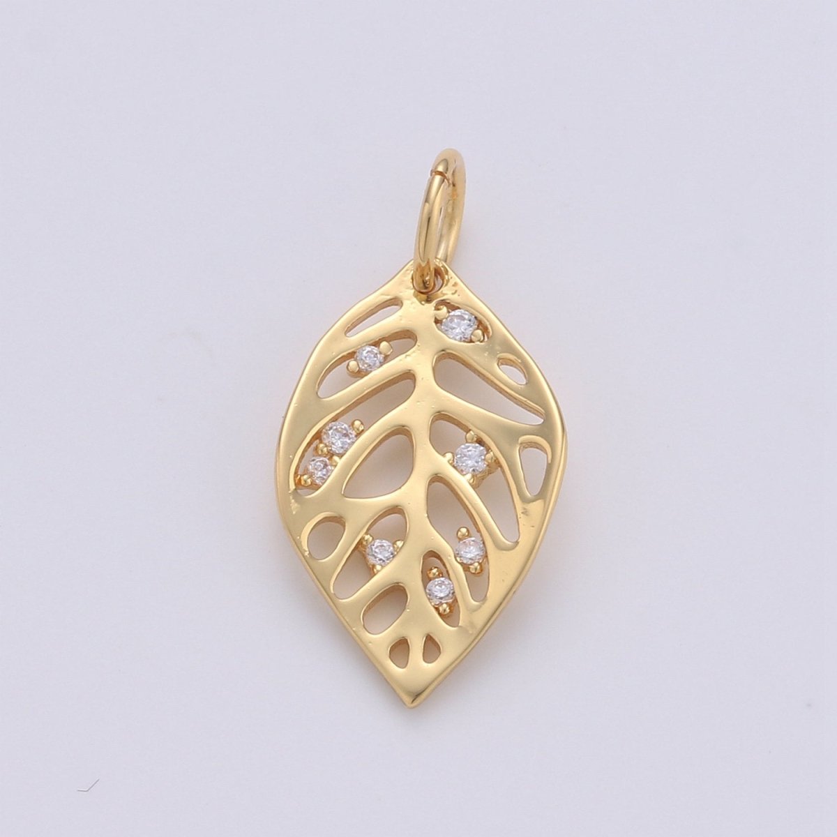 Dainty Gold Monstera Leaf Charms Pendant, Gold Leaf Charm DIY Earring Necklace Jewelry Accessory DIY Craft Micro Pave Charm D-571 - DLUXCA