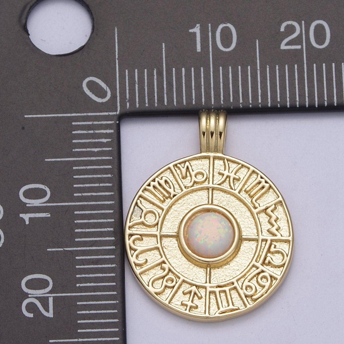 Dainty Gold Opal Zodiac Medallion Horoscope Coin Pendant H-281 H-283 H-284 - DLUXCA