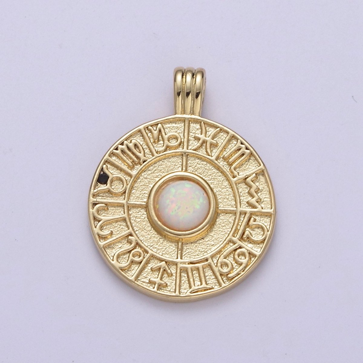 Dainty Gold Opal Zodiac Medallion Horoscope Coin Pendant H-281 H-283 H-284 - DLUXCA