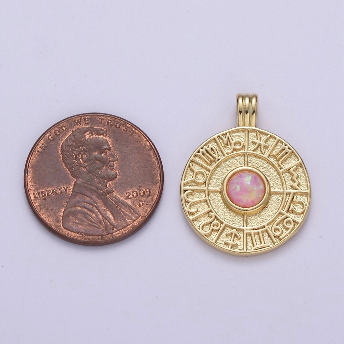 Dainty Gold Opal Zodiac Medallion Horoscope Coin Pendant H-281 H-283 H-284 - DLUXCA