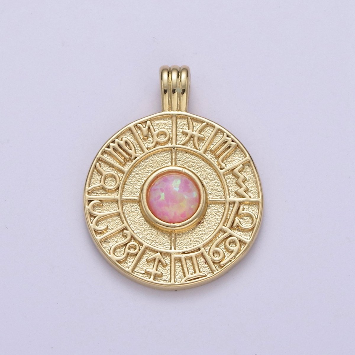 Dainty Gold Opal Zodiac Medallion Horoscope Coin Pendant H-281 H-283 H-284 - DLUXCA