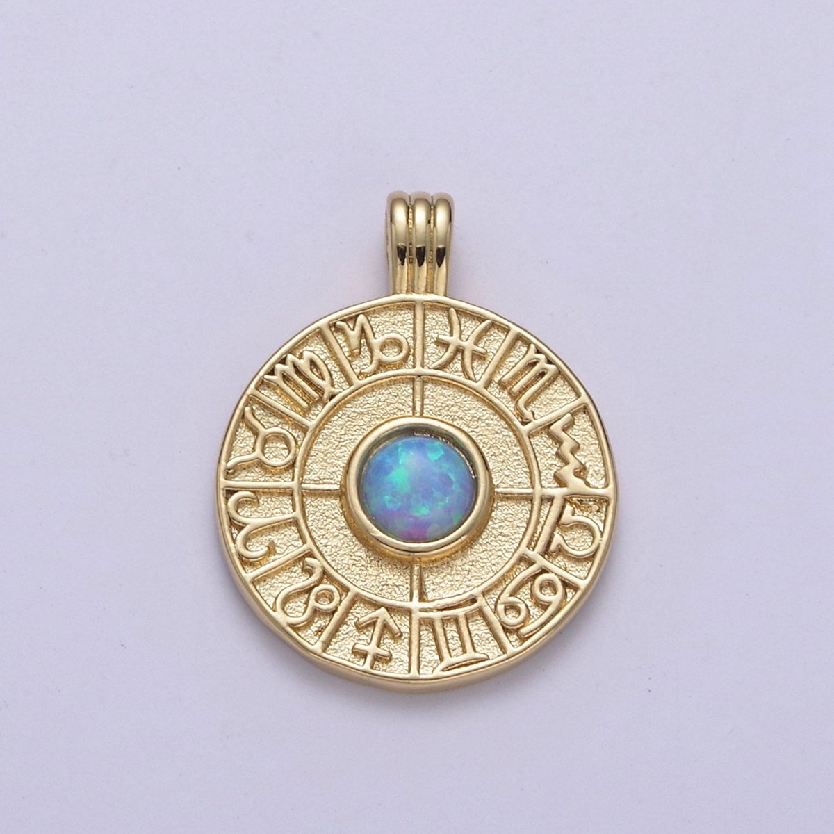 Dainty Gold Opal Zodiac Medallion Horoscope Coin Pendant H-281 H-283 H-284 - DLUXCA