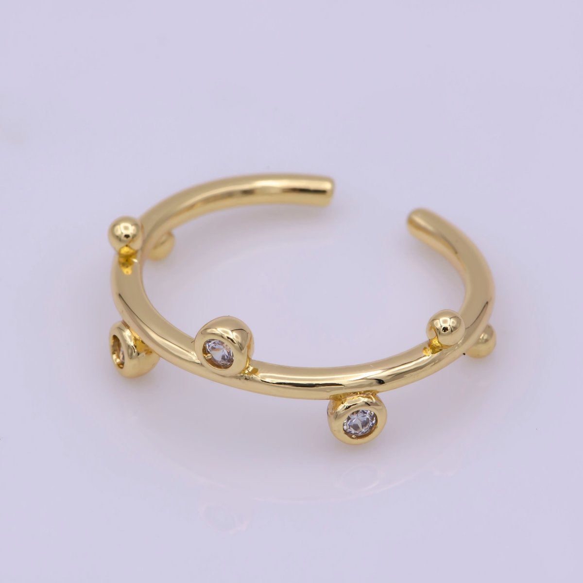 Dainty Gold Open Ring adjustable Round Cz Bezel cut for minimalist jewelry U-014 - DLUXCA