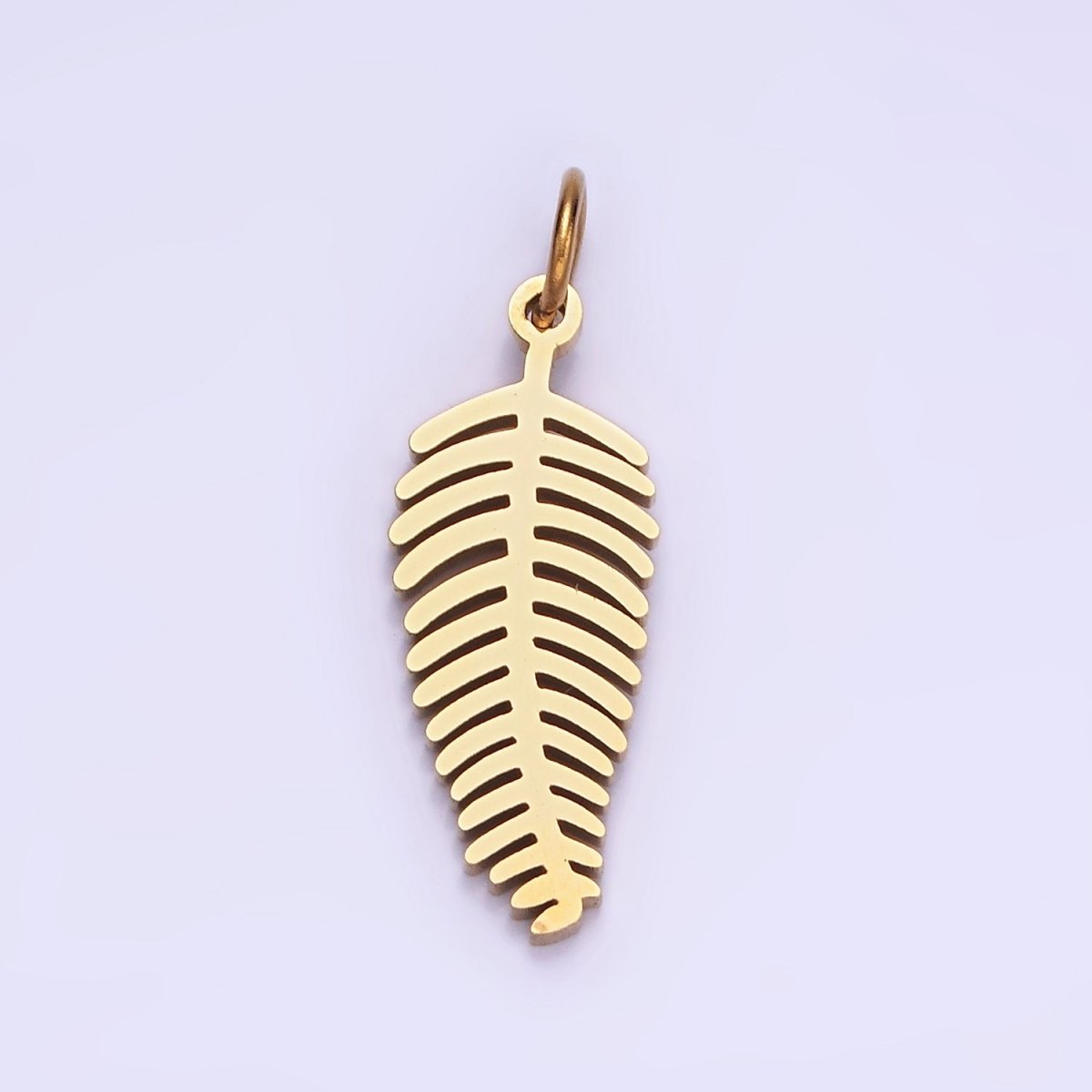 Dainty Gold Palm Tree Leaf Charm in Stainless Steel P-1400 - DLUXCA