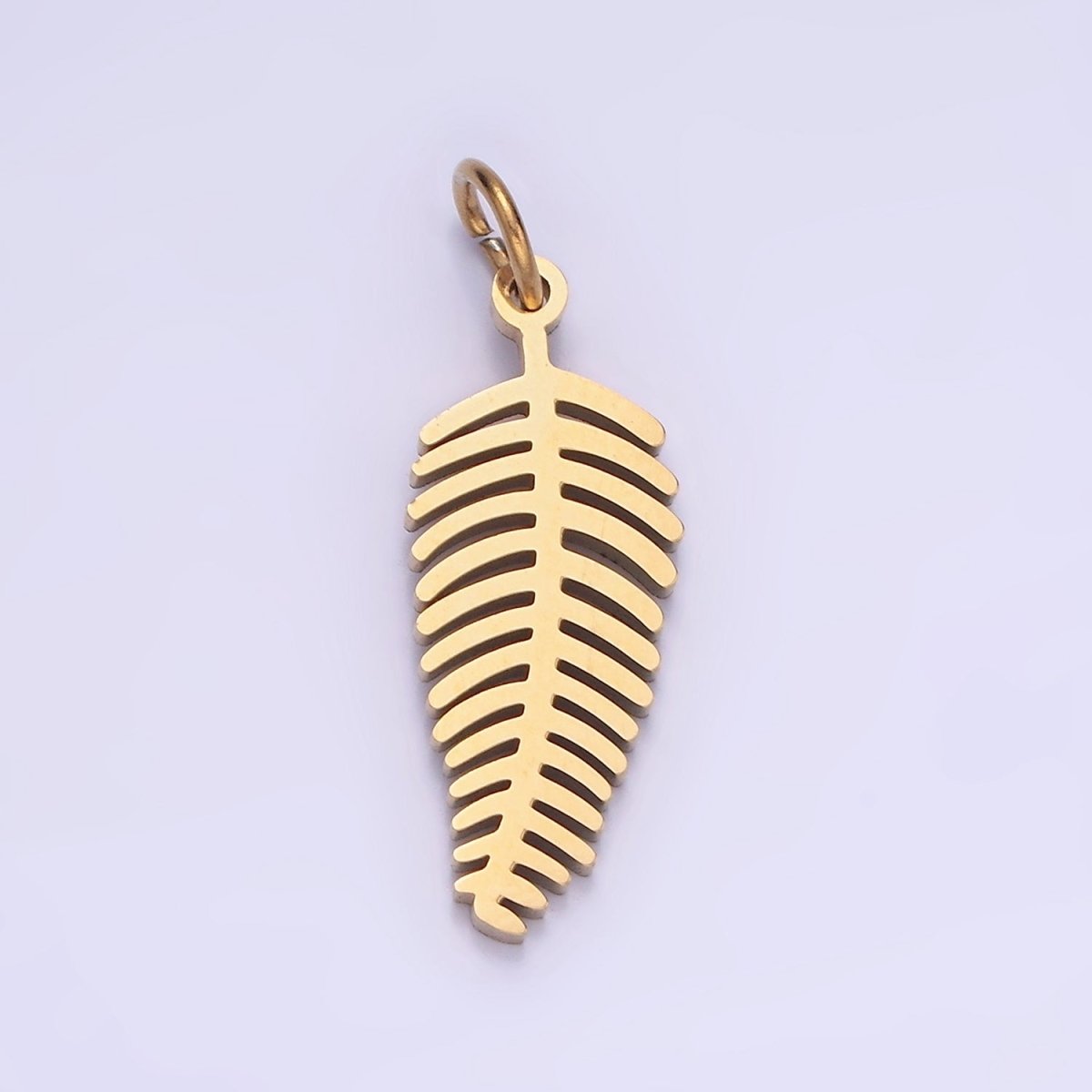 Dainty Gold Palm Tree Leaf Charm in Stainless Steel P-1400 - DLUXCA