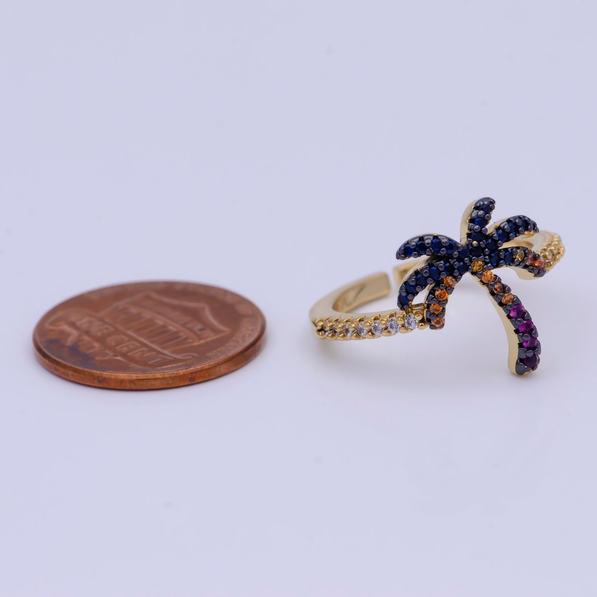 Dainty Gold Palm Tree Ring, Summer Ring Micro Pave Beach Inspired ring for teen O-795 - DLUXCA