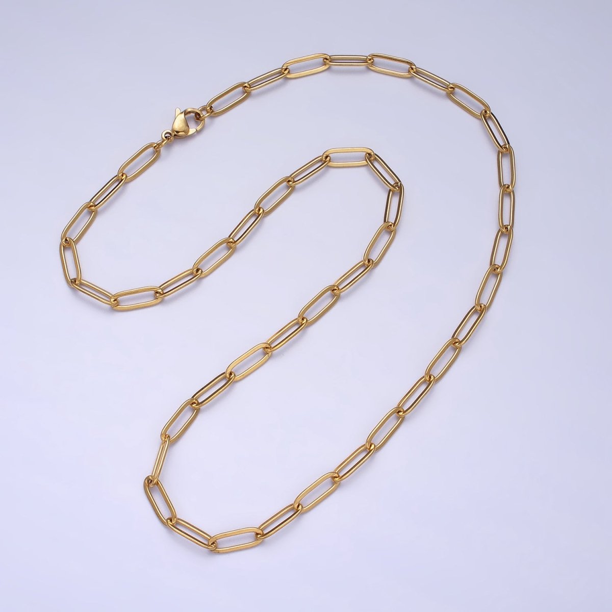Dainty Gold Paperclip Link Chain Necklace Elongated Chain Necklace Stainless Steel Chain 17.7 inch Long | WA-1623 WA-1624 Clearance Pricing - DLUXCA