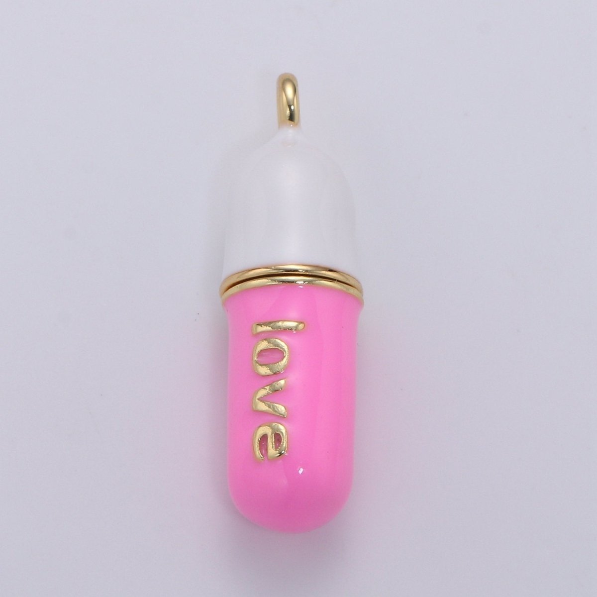 Dainty Gold Pill Bar Pendant Enamel Pink Love Chill Charm 24k Gold Filed Pendant for Bracelet Necklace Earring Component Supply 29x8mm, D-313, D-314 - DLUXCA