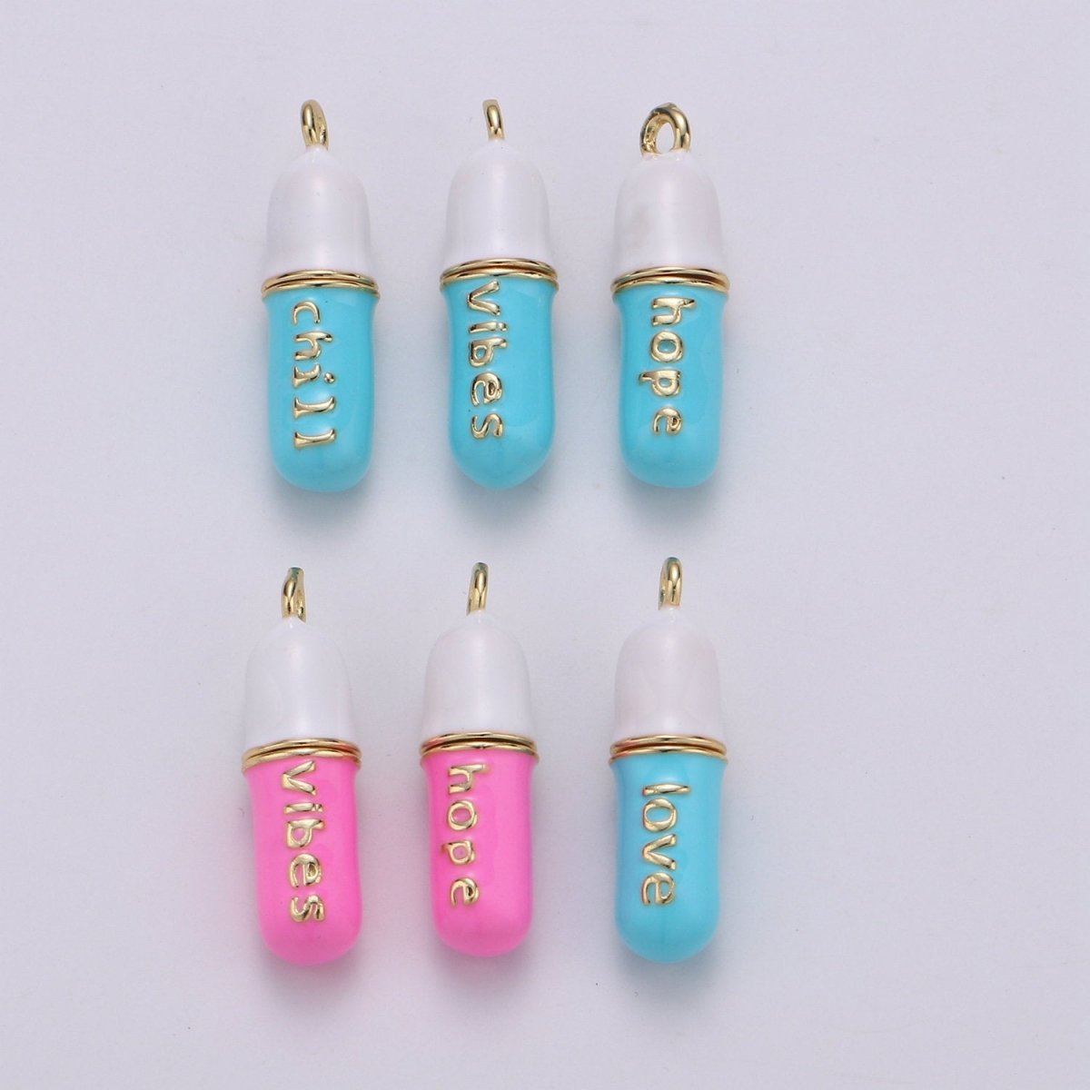 Dainty Gold Pill Bar Pendant Enamel Teal Vibes Chill Charm 24k Gold Filed Pendant for Bracelet Necklace Earring Component Supply 29x8mm D-883-D-887 D-313 D-314 - DLUXCA