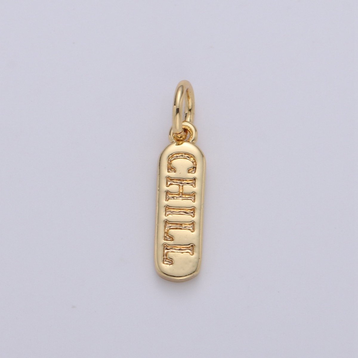 Dainty Gold Pill Bar Pendant, love mom hope happy chill words charm, 14K Gold Filed Pendant for Bracelet Necklace Earring Component Supply | D-506, D-323-D-330, D-747 - DLUXCA