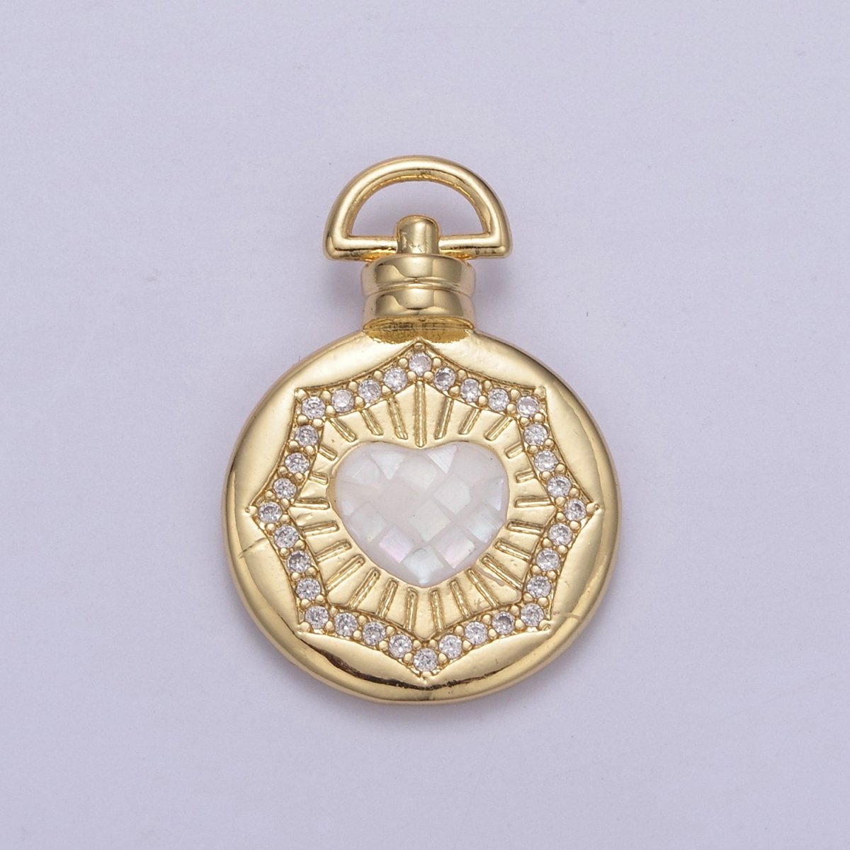Dainty Gold Pink Shell Heart Pendant Micro Pave Round Medallion Pink / White Shell Valentine Jewelry Making H-700 H-706 - DLUXCA