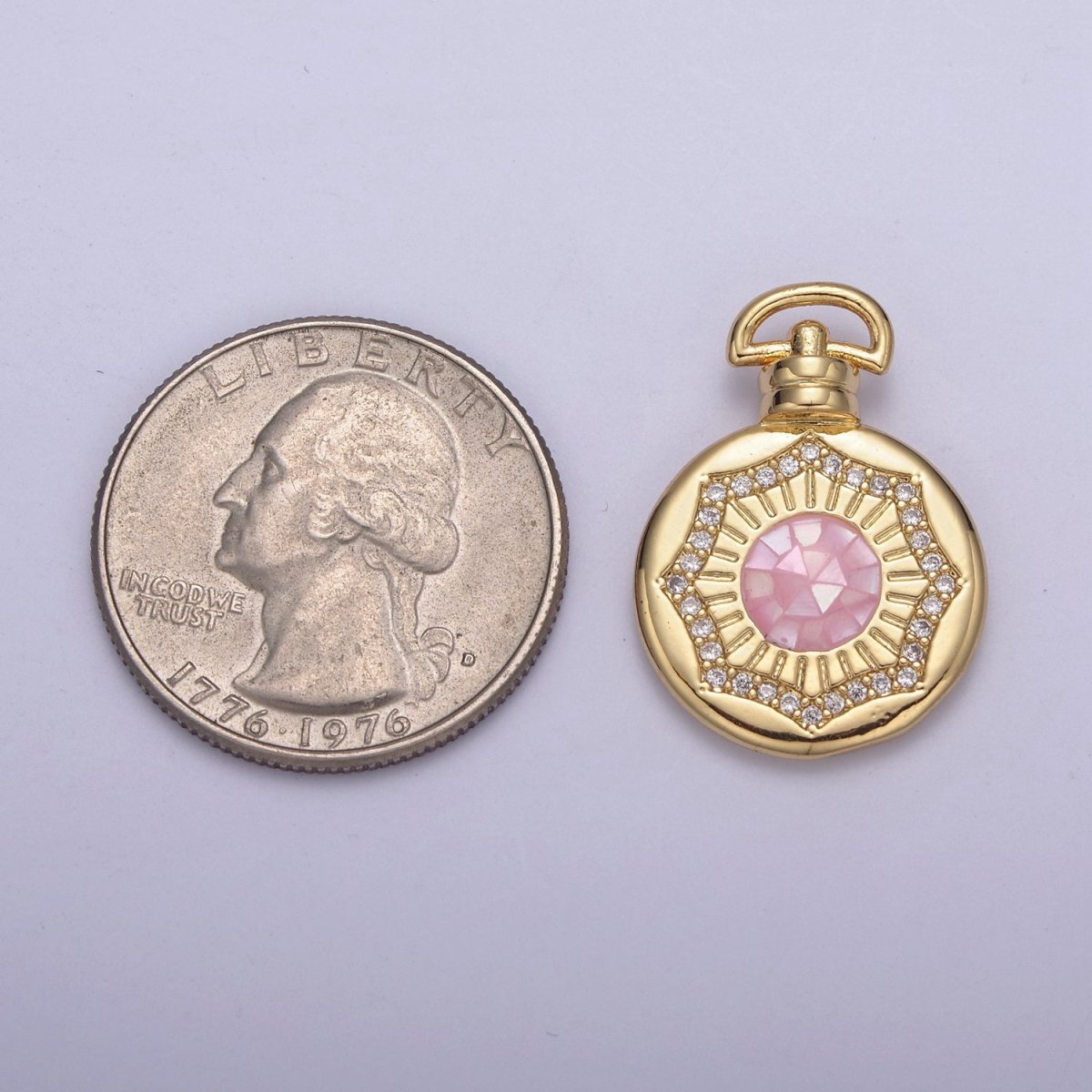 Dainty Gold Pink Shell Sun Pendant Micro Pave Round Medallion Pink / White Shell Celestial Jewelry Making H-717 H-726 - DLUXCA