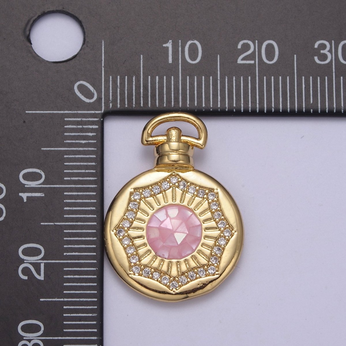 Dainty Gold Pink Shell Sun Pendant Micro Pave Round Medallion Pink / White Shell Celestial Jewelry Making H-717 H-726 - DLUXCA