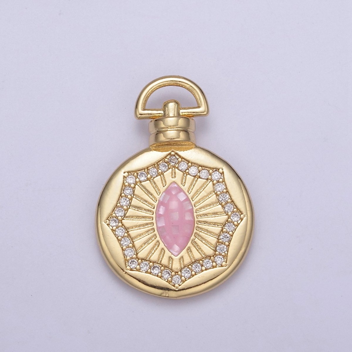 Dainty Gold Pink Shell The Eye Pendant Micro Pave Round Medallion Pink / White Shell Amulet Jewelry Making H-707 H-710 - DLUXCA