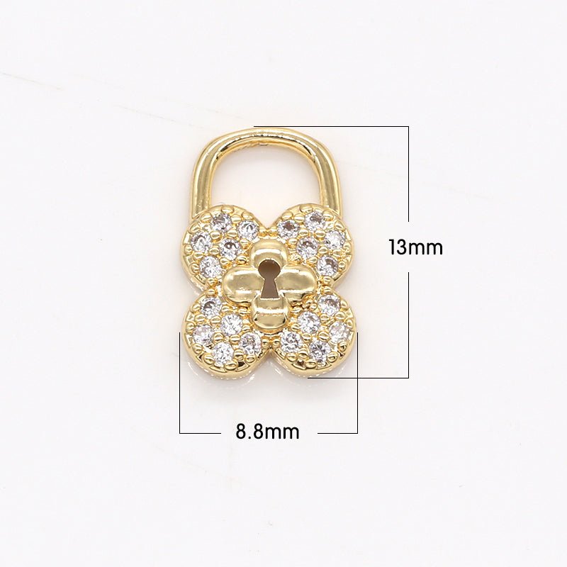 Dainty Gold Plated Clover Bloom Charm CZ Floral Nature Micro Pave Charm Pendant GP-801 - DLUXCA