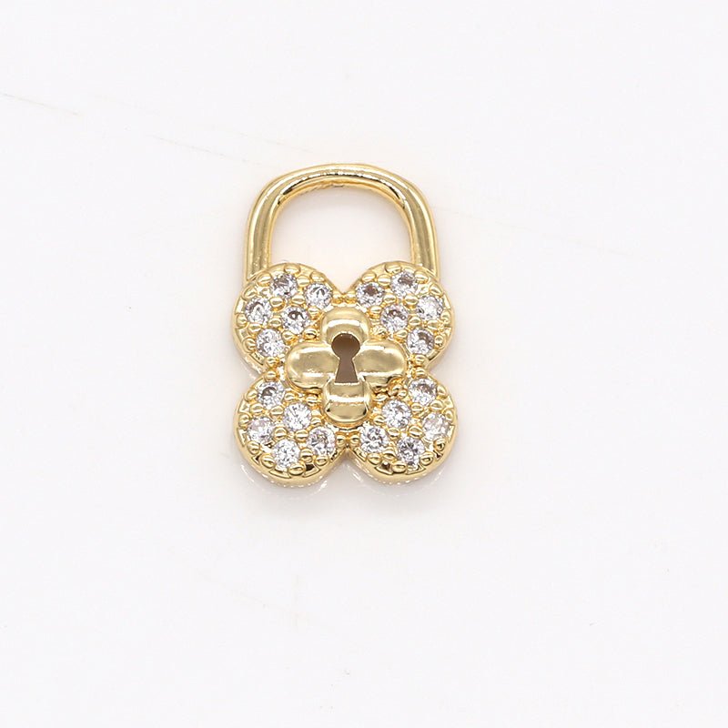 Dainty Gold Plated Clover Bloom Charm CZ Floral Nature Micro Pave Charm Pendant GP-801 - DLUXCA