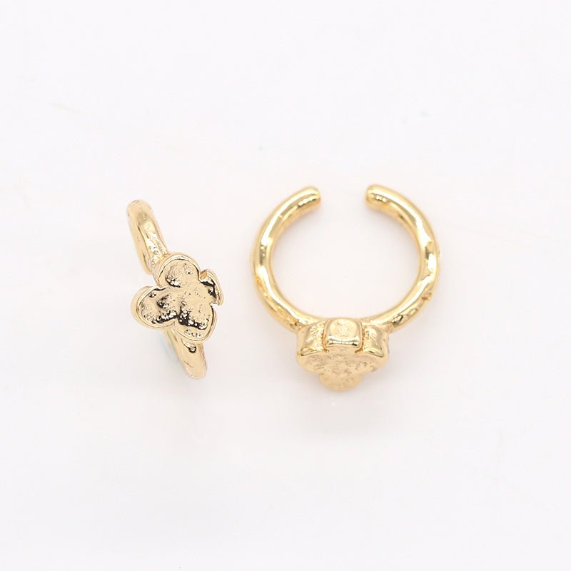Dainty Gold Plated Clover Flower Earcuffs Mini Plain Golden Floral Earring Jewelry GP-817 - DLUXCA