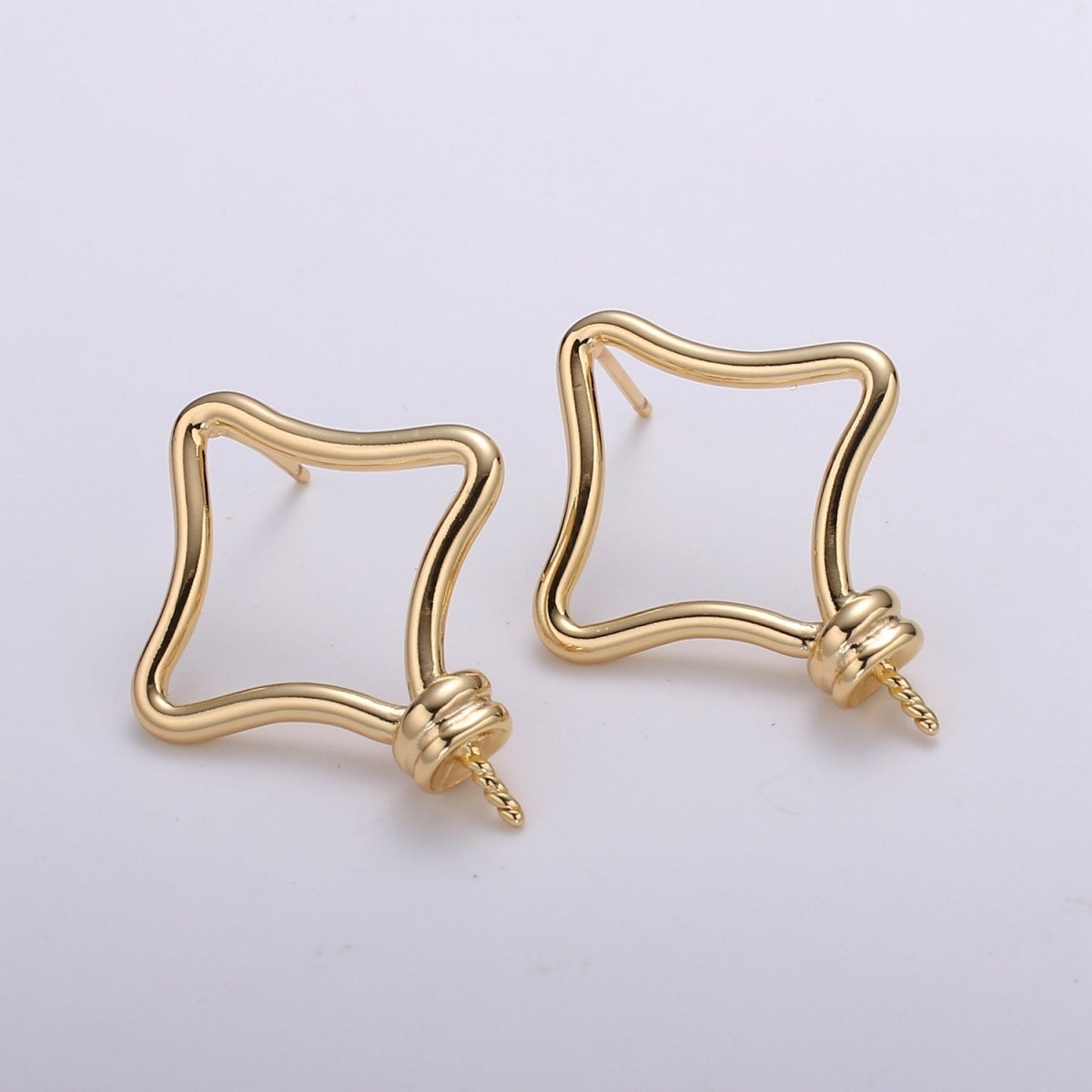 Dainty Gold Plated Diamond Rectangle Earring Supply Plain Gold Geometric Earring Jewelry Supply Component GP-670 - DLUXCA