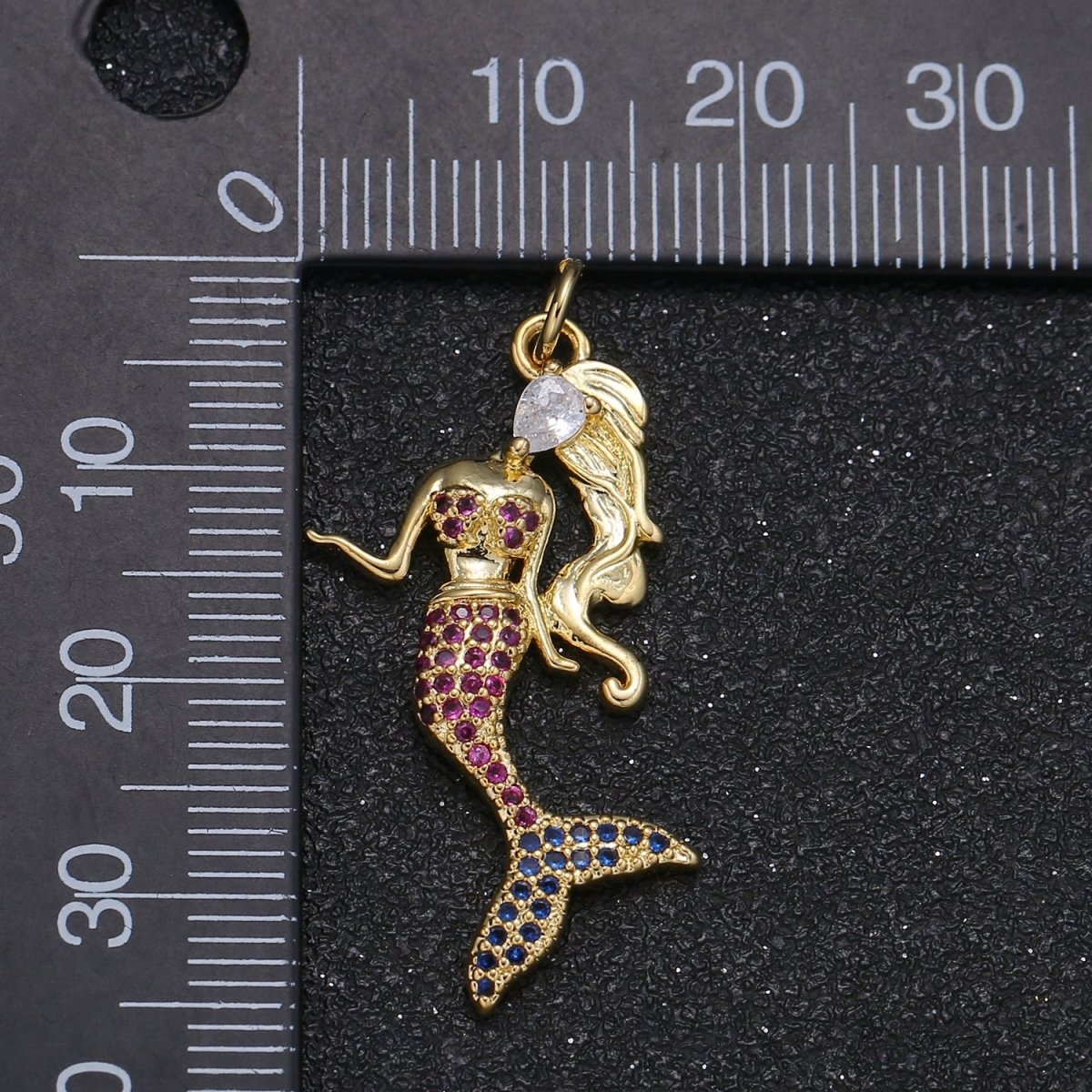 Dainty Gold Plated Mermaid Charm CZ Crystal Beauty Mythic Creature Golden Charm Pendant GP-047 - DLUXCA