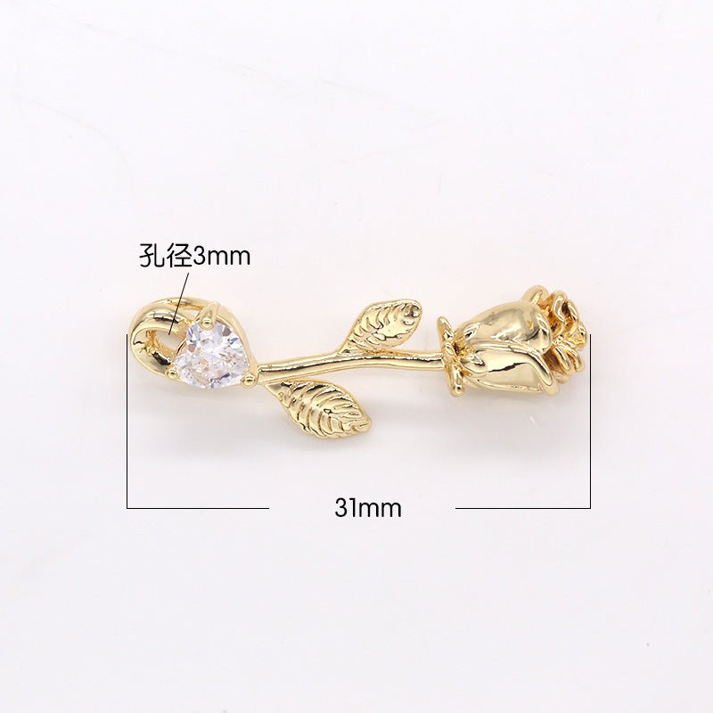 Dainty Gold Plated Rose Charm Cubic Zirconia Flower Charm Pendant GP-281 - DLUXCA