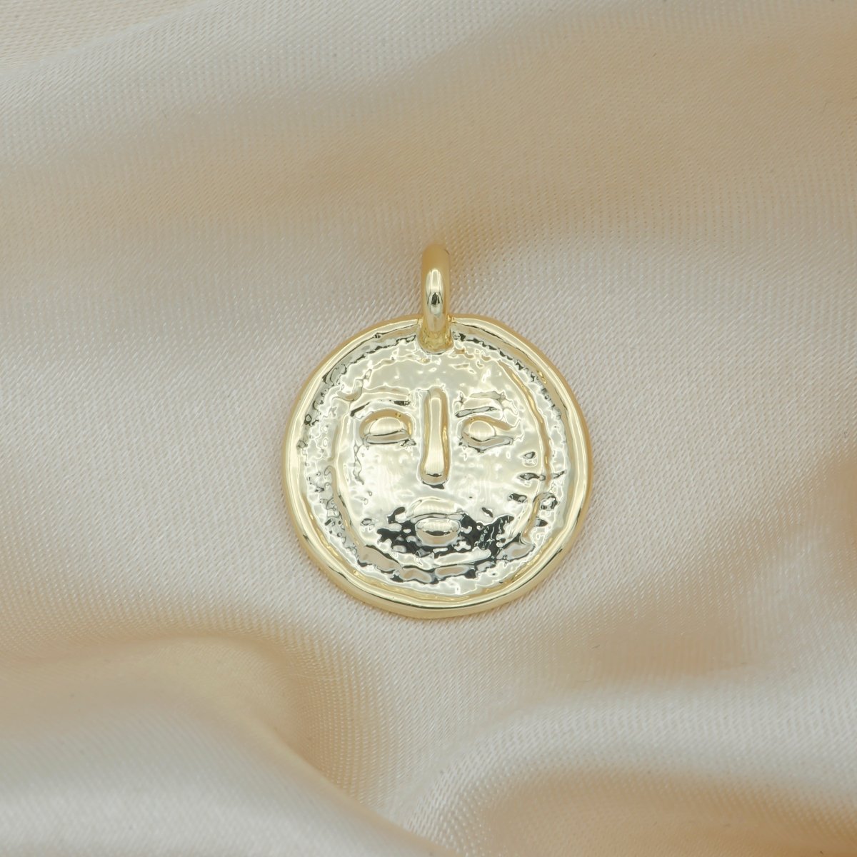 Dainty Gold Plated Rustic Face Charm Ancient Face Coin Charm Pendant GP-141 - DLUXCA