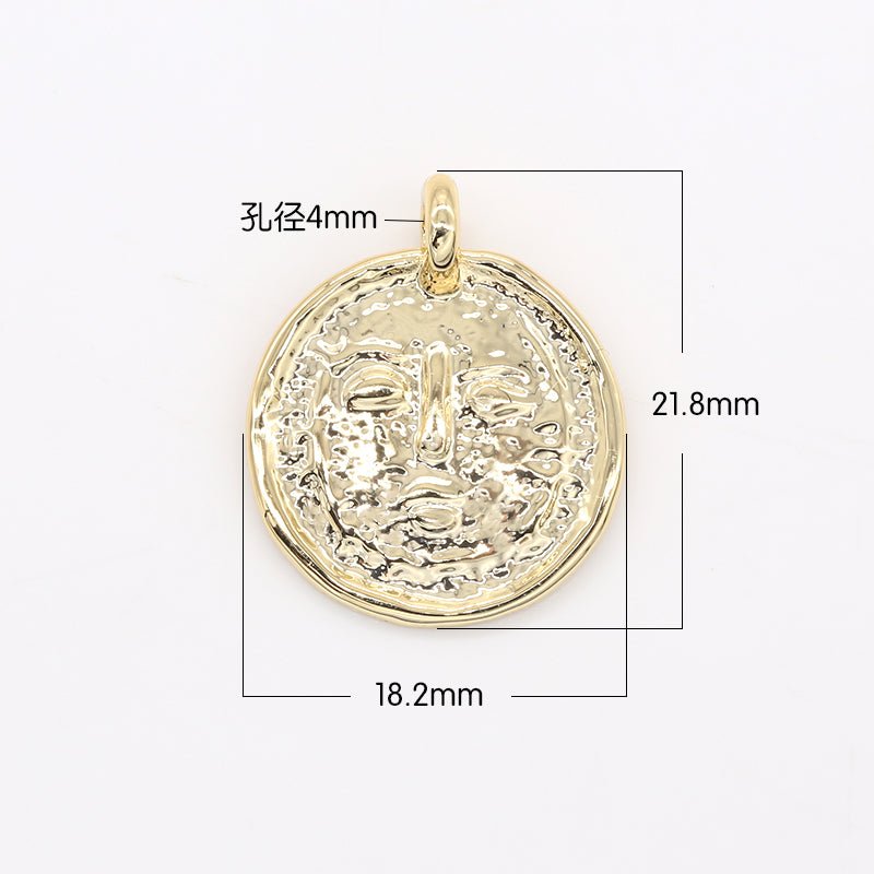 Dainty Gold Plated Rustic Face Charm Ancient Face Coin Charm Pendant GP-141 - DLUXCA