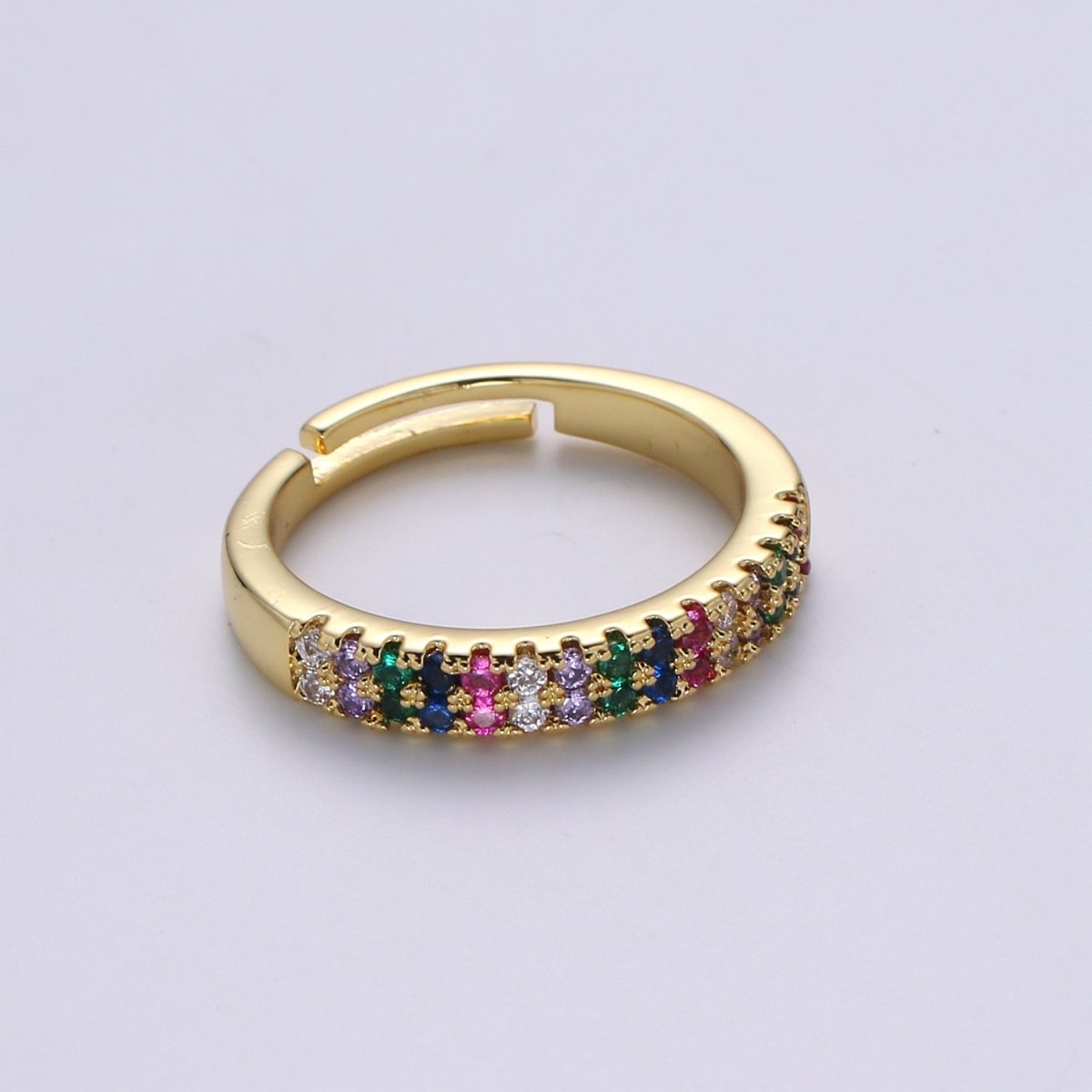 Dainty Gold rainbow ring Eternity Ring, Rainbow Band CZ Eternity Ring, Stack Ring, Layering Ring, Everyday Ring, CZ Adjustable Ring - DLUXCA