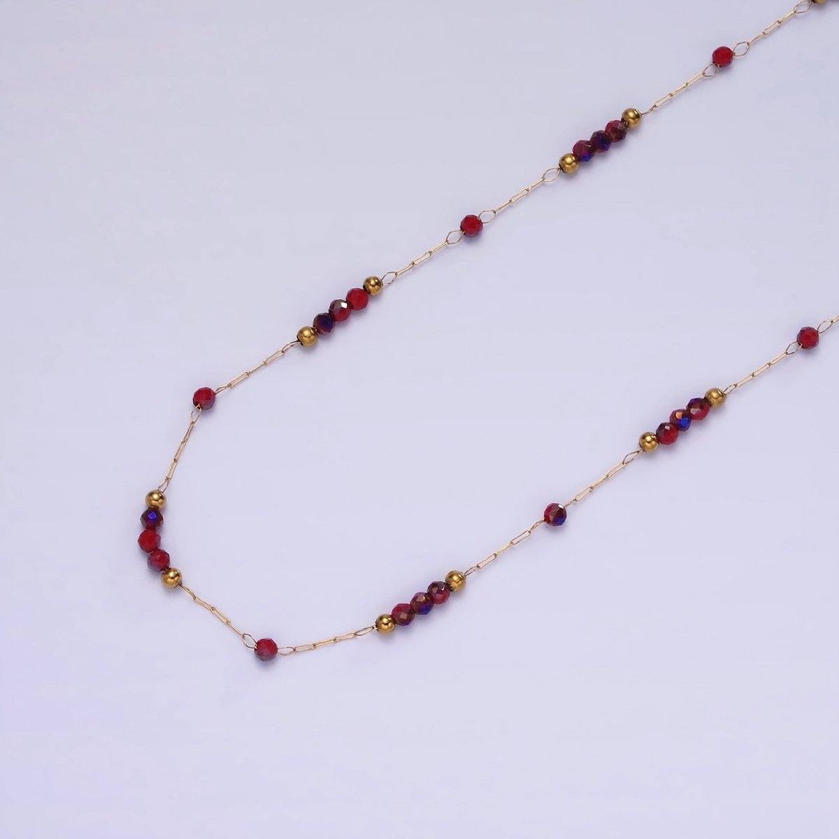 Dainty Gold Red beaded Chain for Jewelry Making Gold Satellite Crystal Bead Chain by Yard | ROLL-1496 ROLL-1497 - DLUXCA