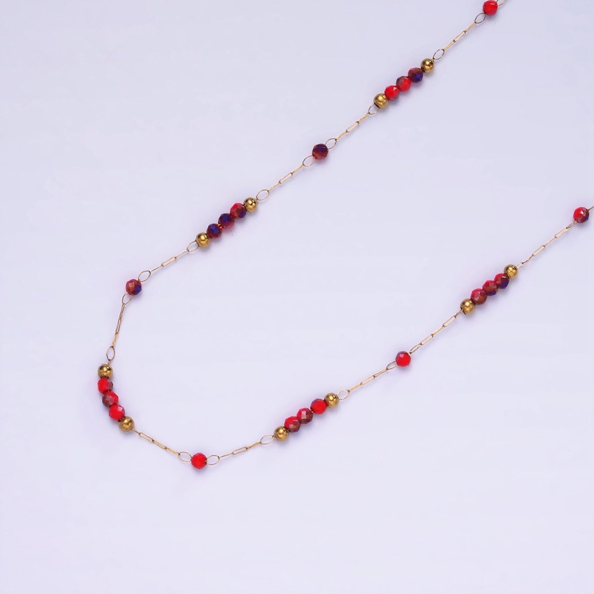 Dainty Gold Red beaded Chain for Jewelry Making Gold Satellite Crystal Bead Chain by Yard | ROLL-1496 ROLL-1497 - DLUXCA