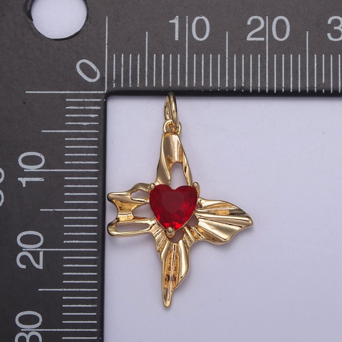 Dainty Gold Red Heart Diamond Cubic Zirconia Charm N-831 - DLUXCA
