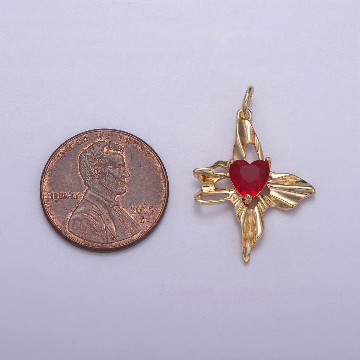 Dainty Gold Red Heart Diamond Cubic Zirconia Charm N-831 - DLUXCA