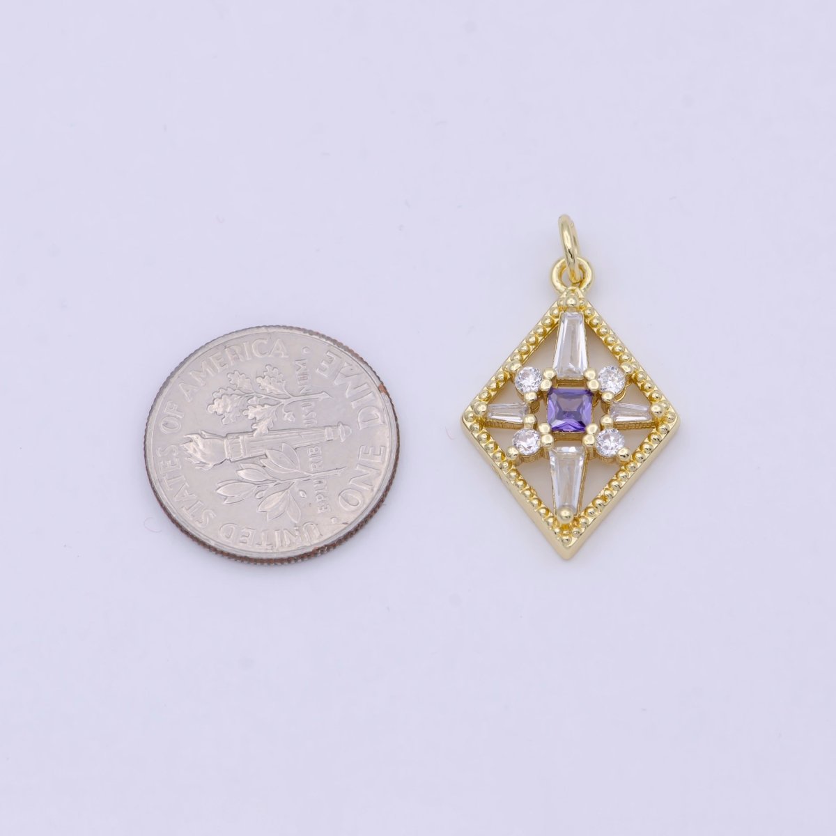 Dainty Gold Rhombus Charm North Star Cubic Zirconia Charm for Dangle Jewelry W-161 - DLUXCA