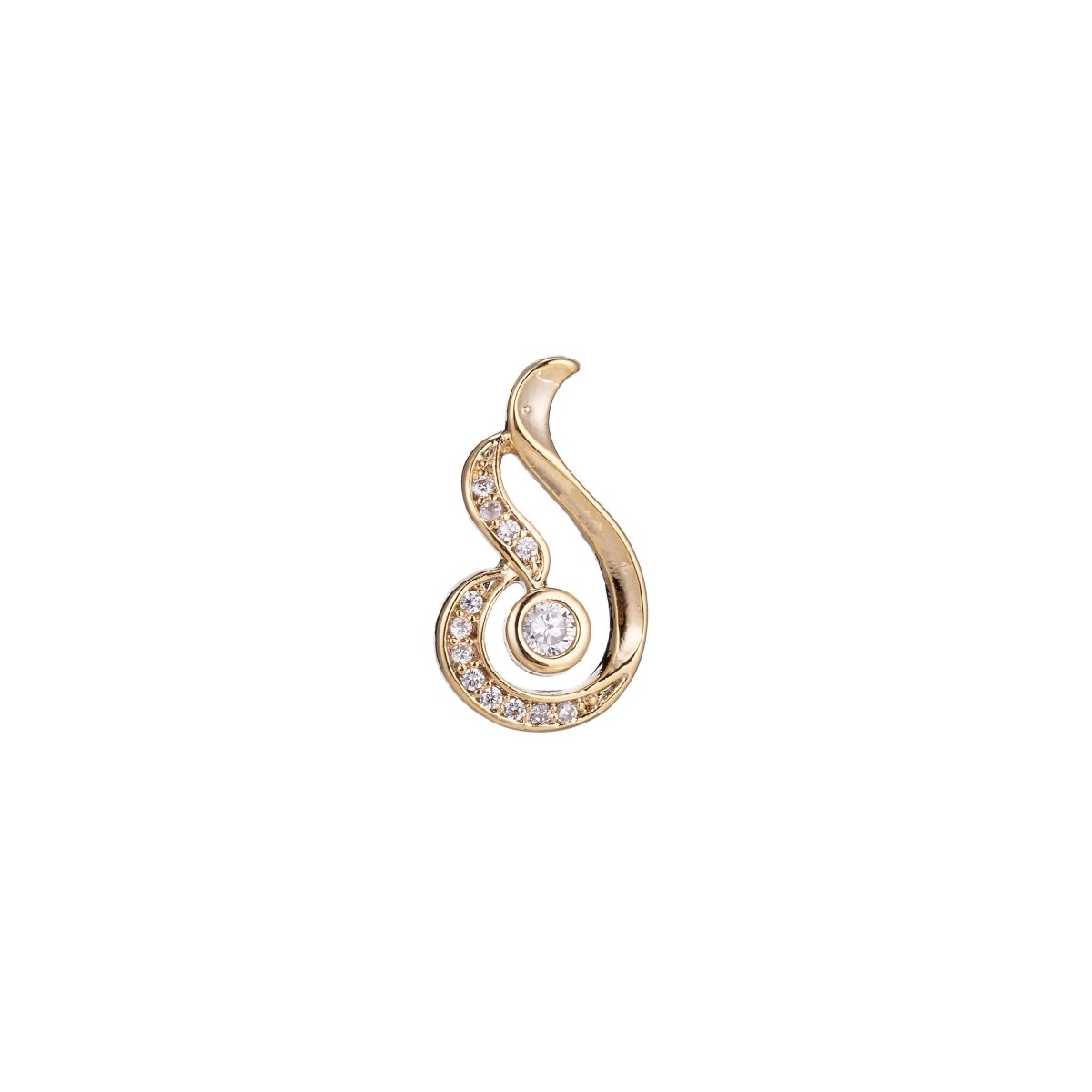 Dainty Gold Ribbon Flow Swirl, Crystal Flower Micro Pave Charm Necklace Pendant Charm Bails Findings for Jewelry Making, CL-E430 - DLUXCA