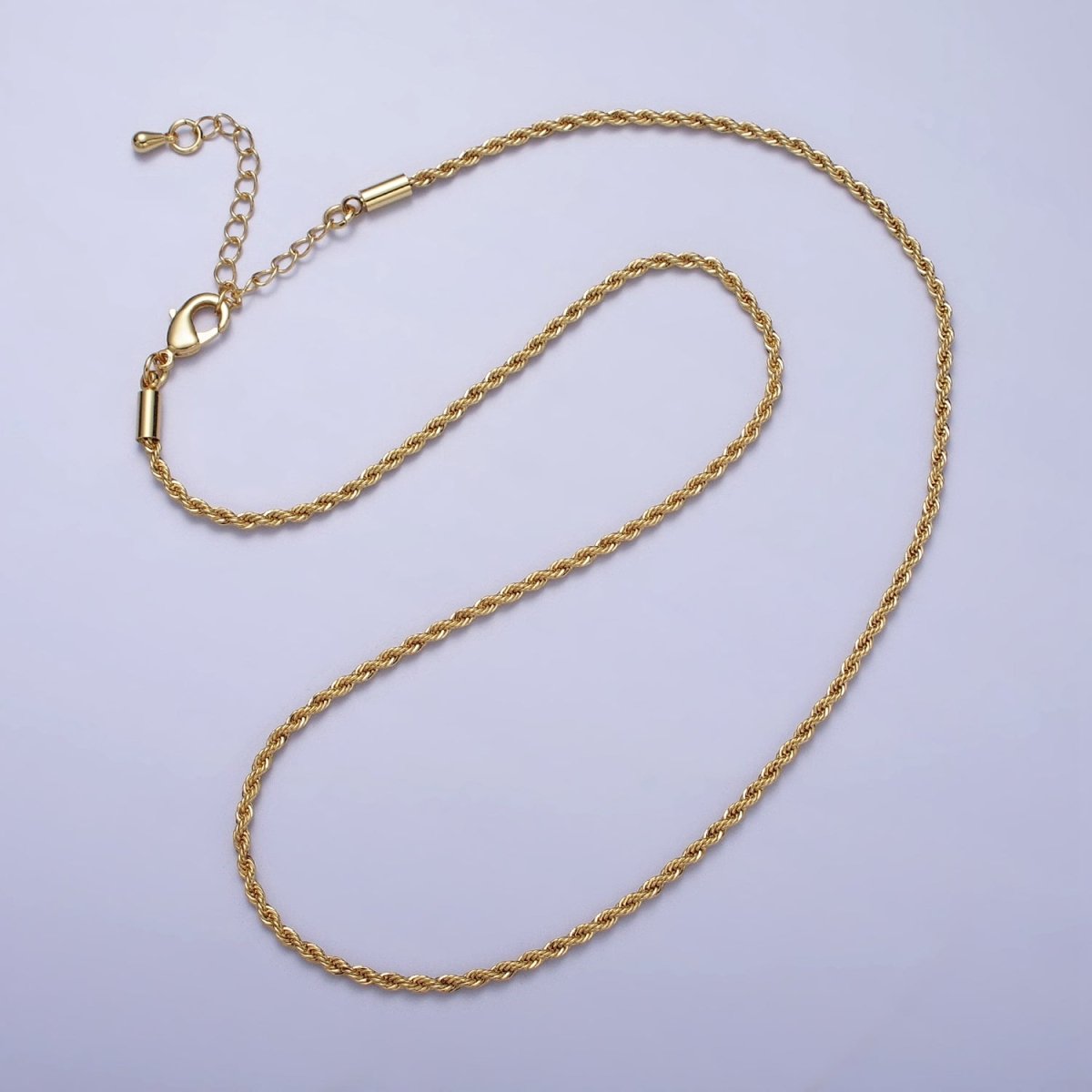 Dainty Gold Rope Chain Necklace Twisted Chain Necklace 17.75", 19.5 Inch + 2 inch Extender | WA-1524 WA-1525 - DLUXCA