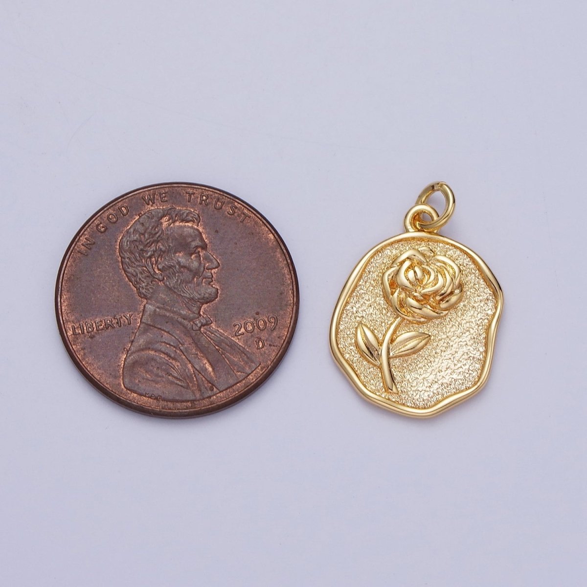 Dainty Gold Rose Charm Coin Flower Charm | A-929 - DLUXCA