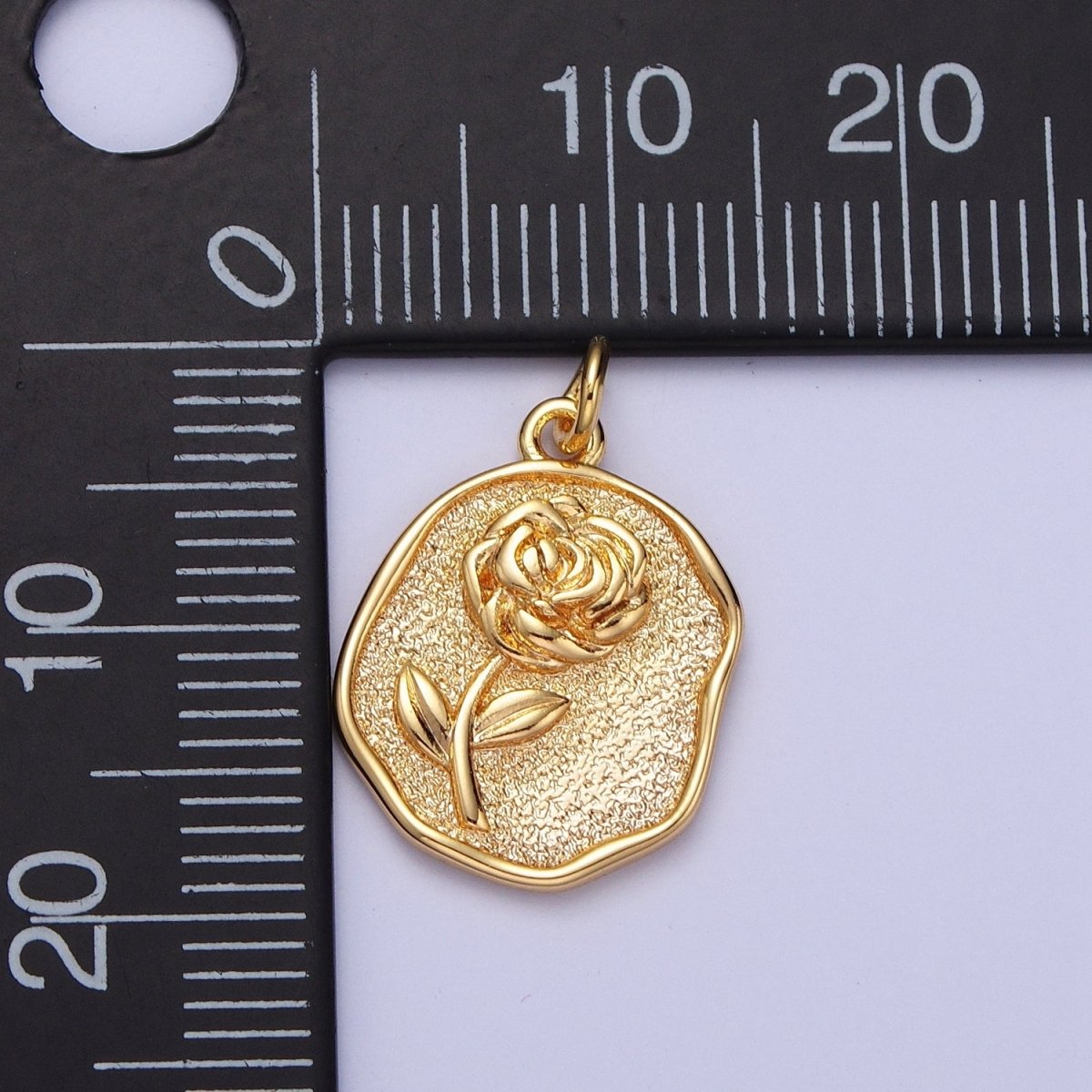 Dainty Gold Rose Charm Coin Flower Charm | A-929 - DLUXCA