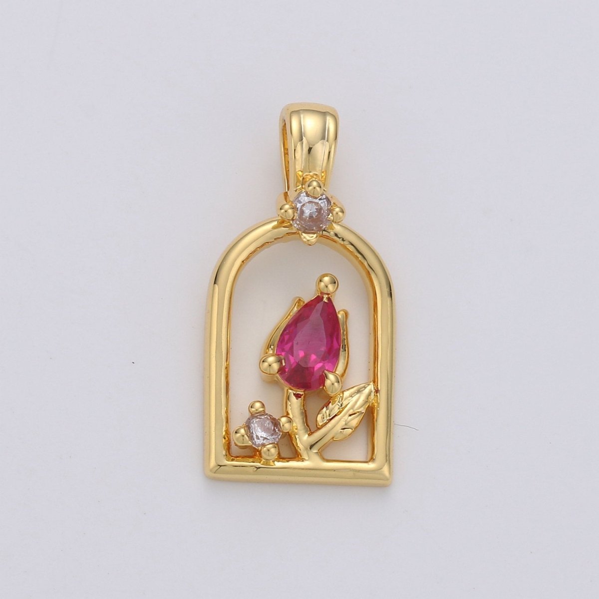 Dainty Gold Rose Pendant CZ Micro Pave Flower Pendant, Pink Floral Jewelry for Necklace Bracelet Earring Component I-655 I-656 - DLUXCA